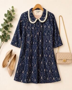 By Stella Blue Lace Pearl Peter Pan Collar Coat Jacket Medium